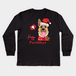 Happy Pawlidays Christmas Dog Kids Long Sleeve T-Shirt